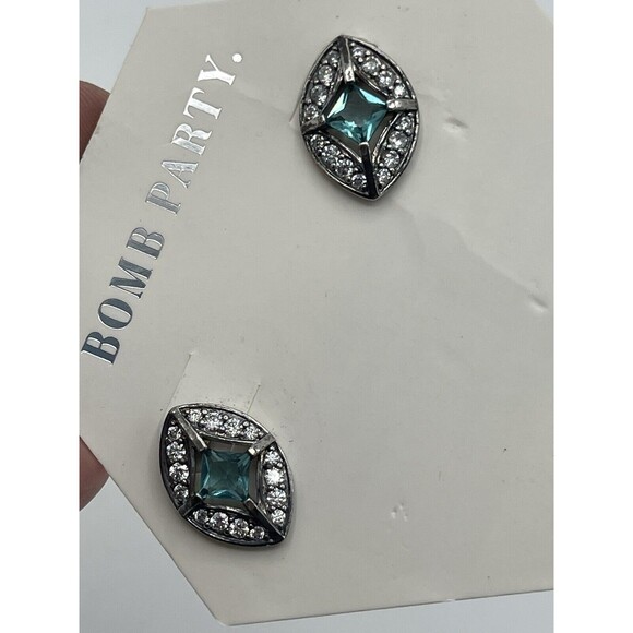 Bomb Party Starlight Dreams Seafoam Tourmaline Rhodium Plating Stud Earrings New - Picture 3 of 7